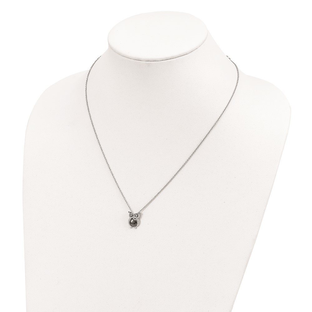 925 Sterling Silver 18 inch Micro Pav‚ CZ Owl Necklace with 2 Inch Extender_3